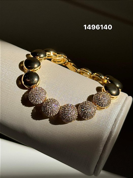 Pulseira micro zircônia dourado