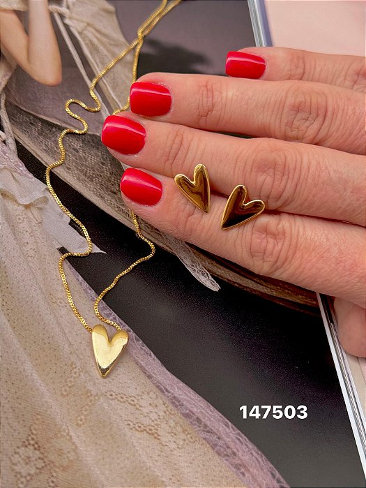 Conjunto coração liso dourado