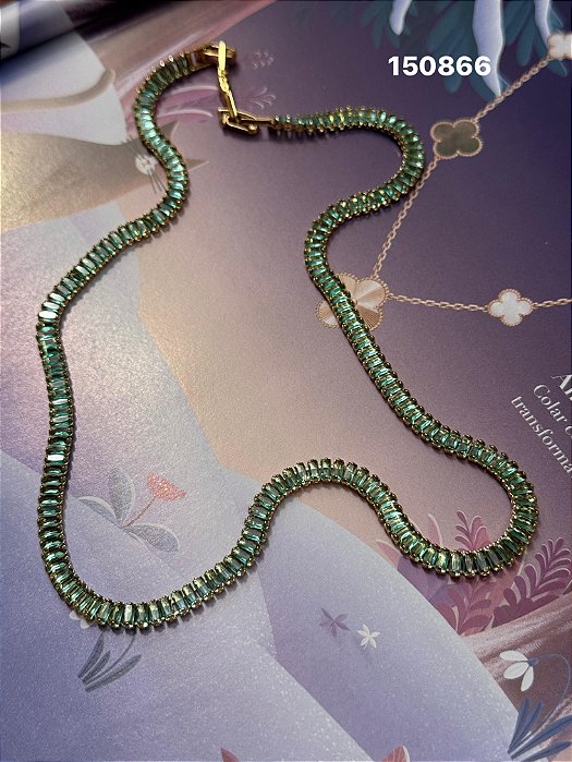 Colar riviera baguete turmalina dourado