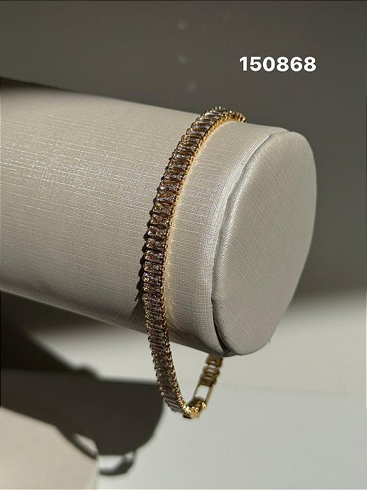 Pulseira riviera baguete cristal dourado