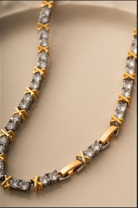 Colar x cristais bicolor