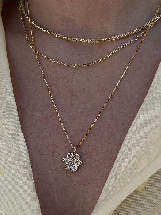 Colar pata pet dourada