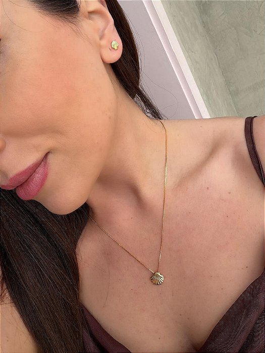 Conjunto concha liso dourado
