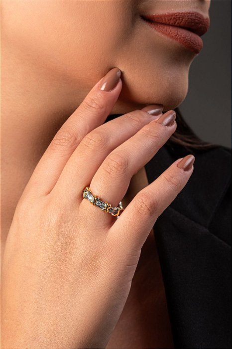 Anel x cristais bicolor