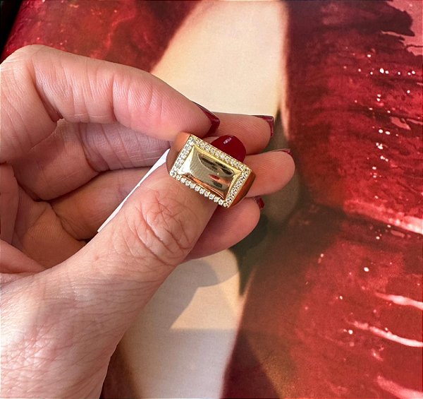 Anel micro zircônia dourado 21