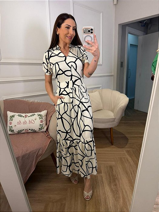 Vestido longo com manga bufante