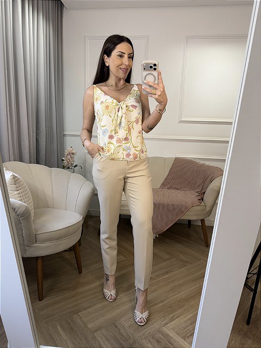 Blusa alça amarração floral