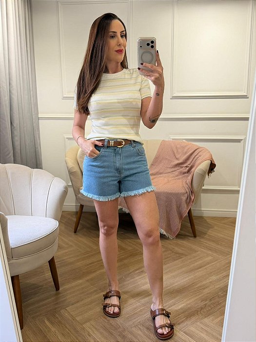 Shorts jeans mom com cinto Simone