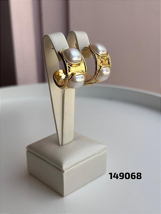 Brinco argola pérolas dourado