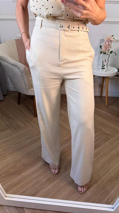Calça alfaiataria pantalona de linho Diamante