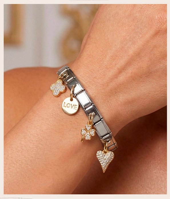 Pulseira inox pingentes bicolor