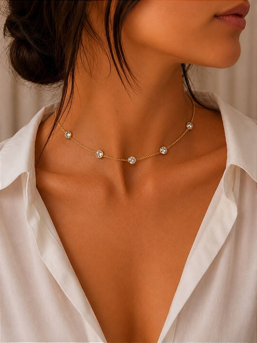 Choker cristais dourado