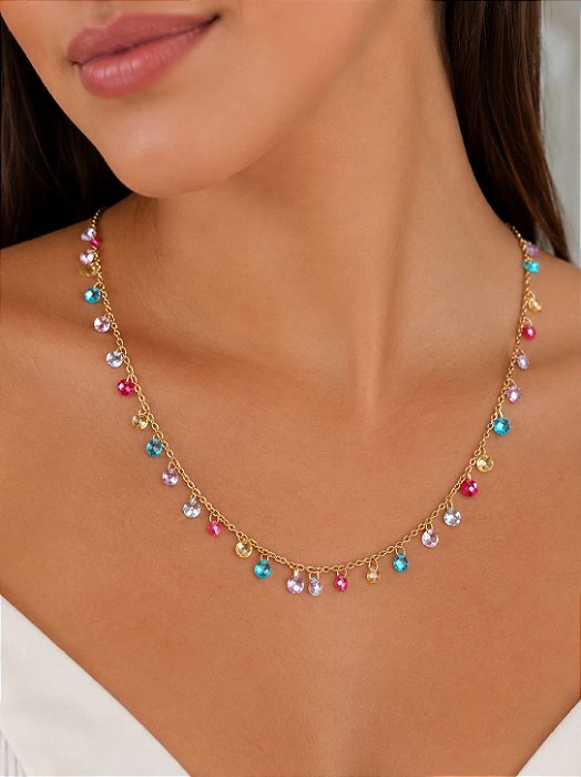 Choker cristais color dourado