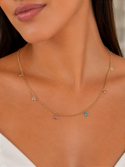 Choker cristais color dourado