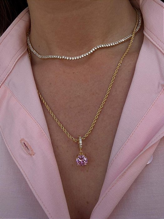 Pingente redondo DOU rosa quartz