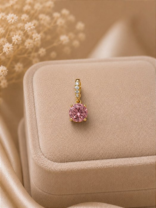 Pingente redondo DOU rosa quartz