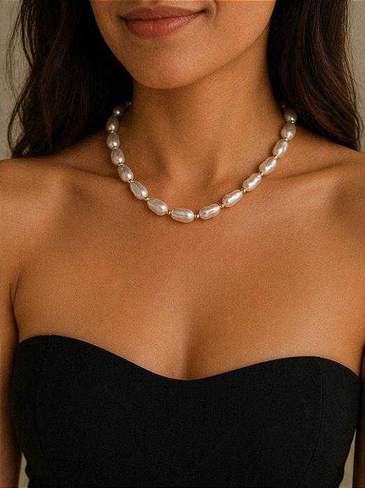 choker pérola dourado