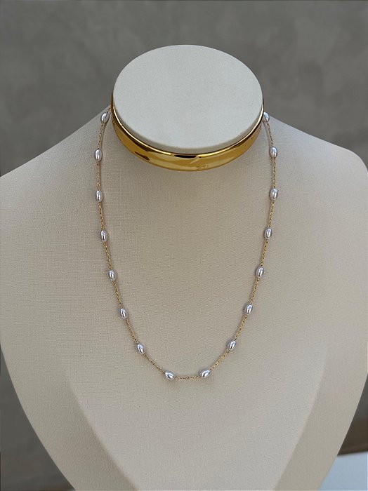 Choker pérola dourado