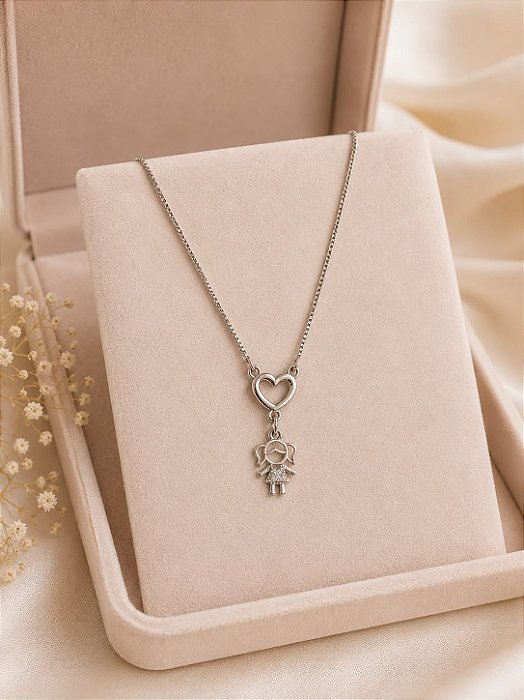 Colar coração menina branco