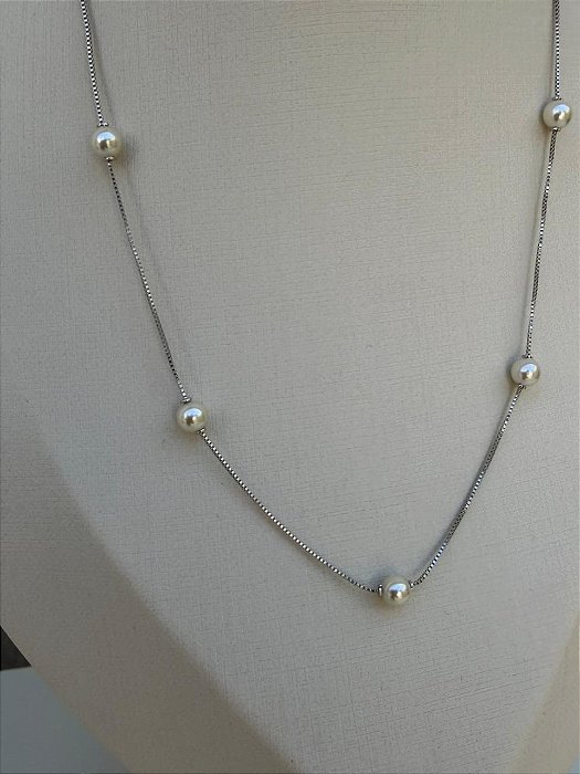 Colar pérola branco 45 cm