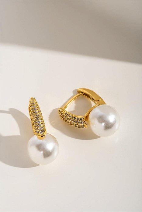 Brinco argola micro zir pérola dou