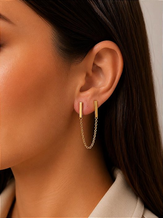 Brinco corrente liso dourado