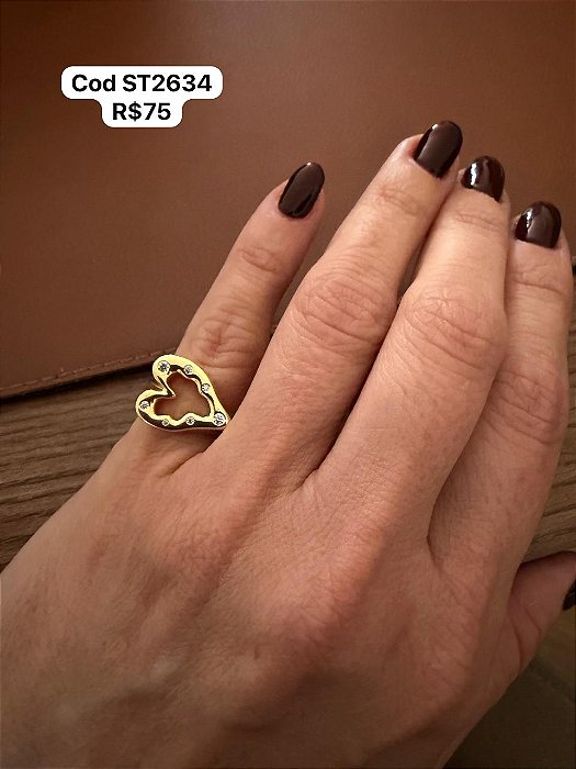 Anel dedinho coração dourado