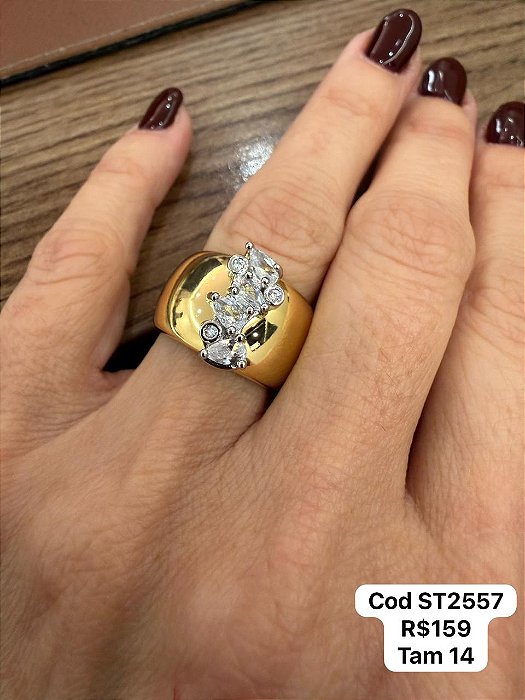 Anel bicolor com zircônias