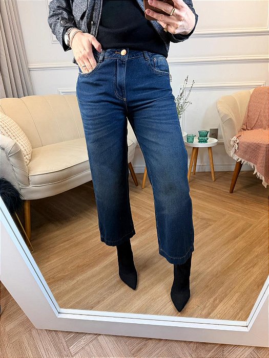 Calça jeans wid leg cropped Julia