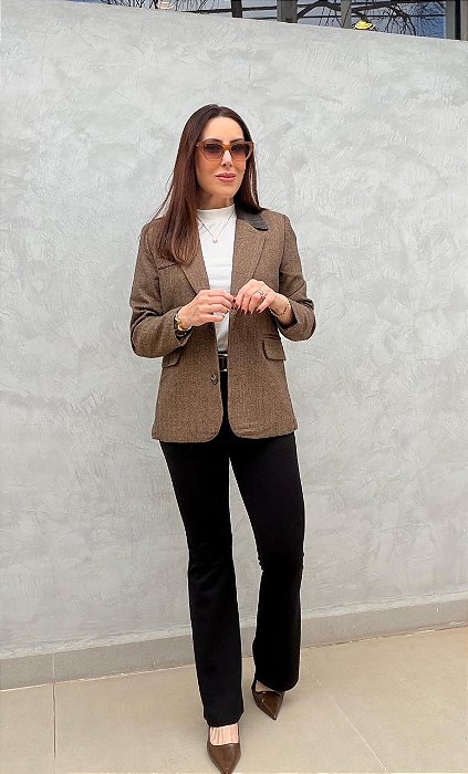 Blazer lã gola PU Ayla