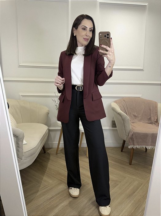 Blazer alfaiataria acinturado alongado Turmalina