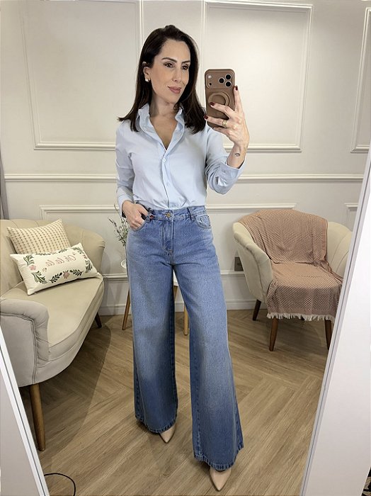 Calça jeans wide leg relaxed Soraia