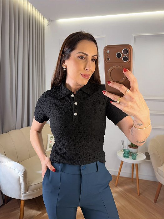Blusa polo texturizada Camille