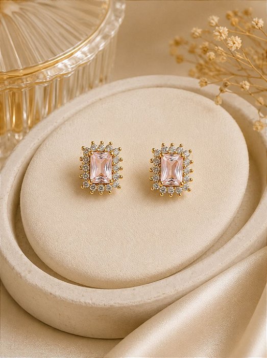 Brinco crav. rosa dourado