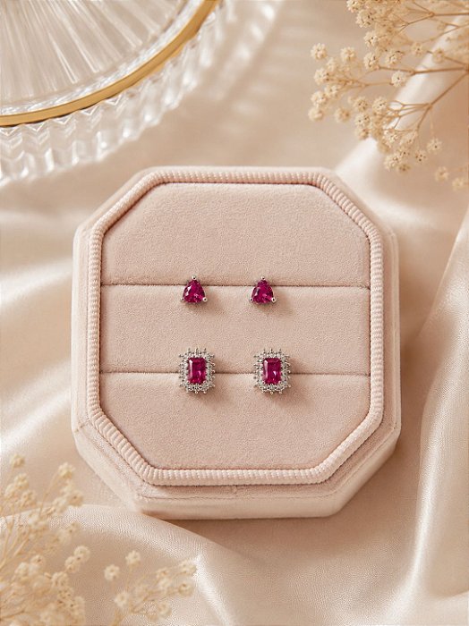 Dupla de brincos crav. pink branco