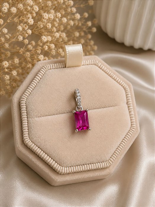 Pingente retangular pink branco