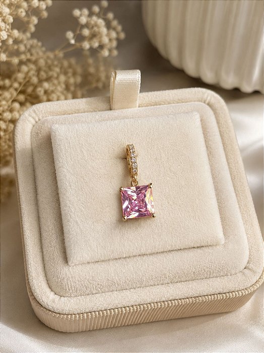 Pingente quadrado rosa dourado