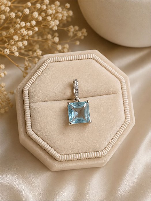 Pingente quadrado aqua branco