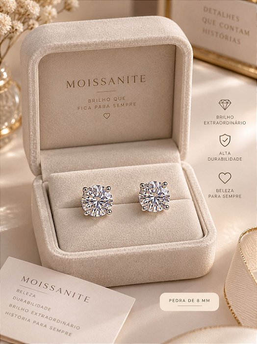 Brinco ponto de luz moissanite branco