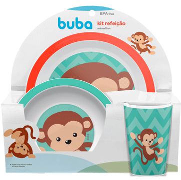 Kit Alimentação Infantil Animal Fun Macaco - 3 Peças