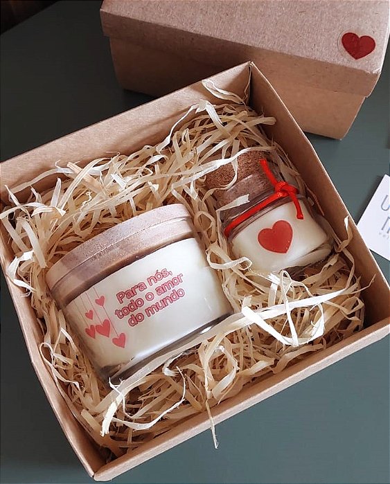 Kit com 2 Velas Aromáticas Vegetais, Romântica, Potes de Vidro, Caixa Presente, Decoração - UMA MAYA