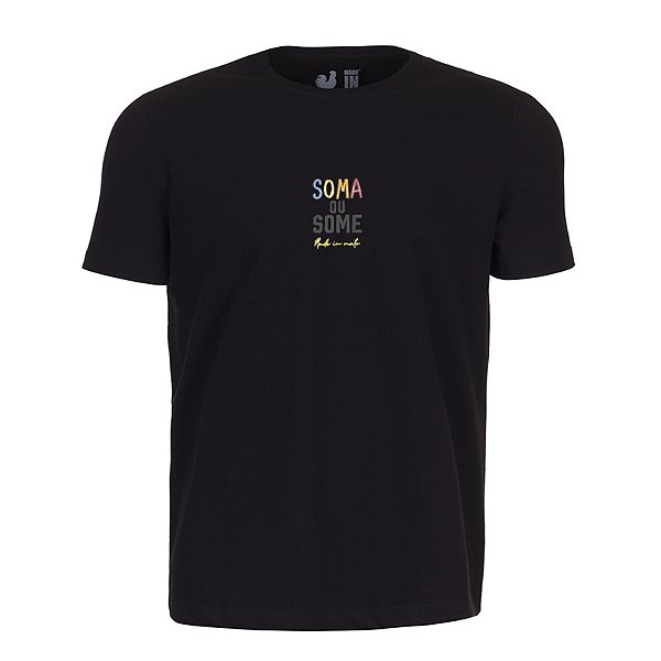 Camiseta Estampada Masculina Made in Mato Soma ou Some Preta