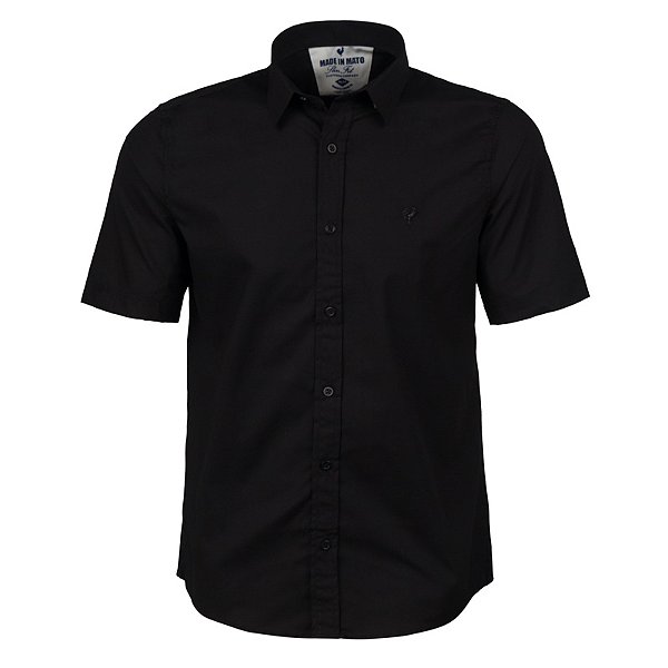 Camisa Masculina Lisa Manga Curta Made in Mato Preta