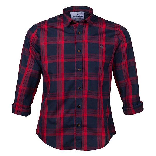 Camisa Masculina Xadrez Manga Longa Made in Mato Vermelha