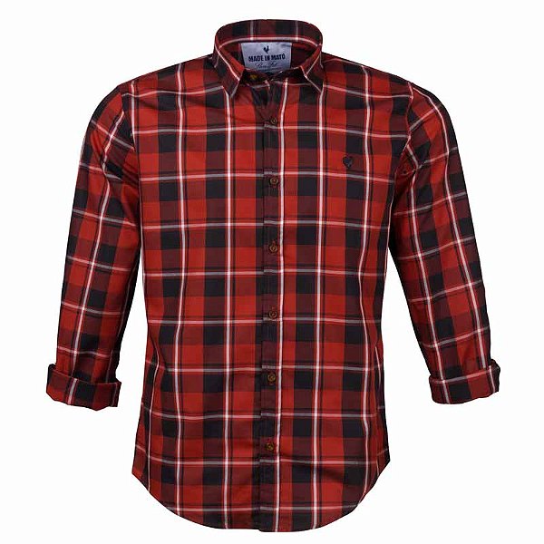 Camisa Masculina Xadrez Manga Longa Made in Mato Vermelho