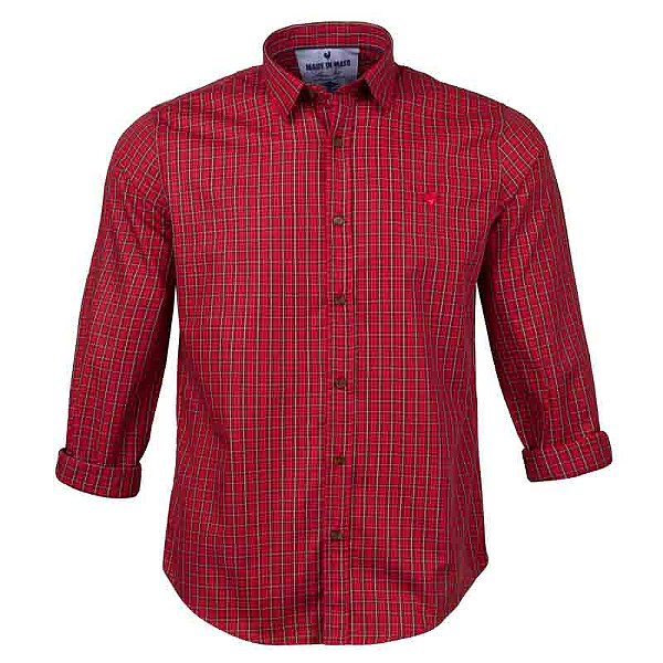 Camisa Masculina Xadrez Manga Longa Made in Mato Vermelha