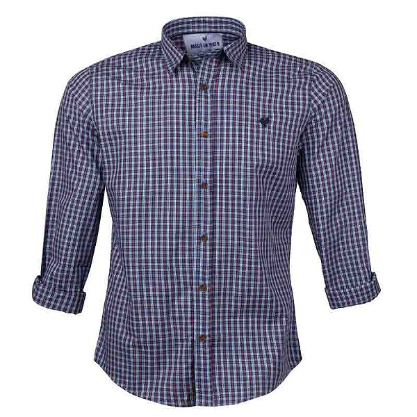 Camisa Masculina Xadrez Manga Longa Made in Mato Azul