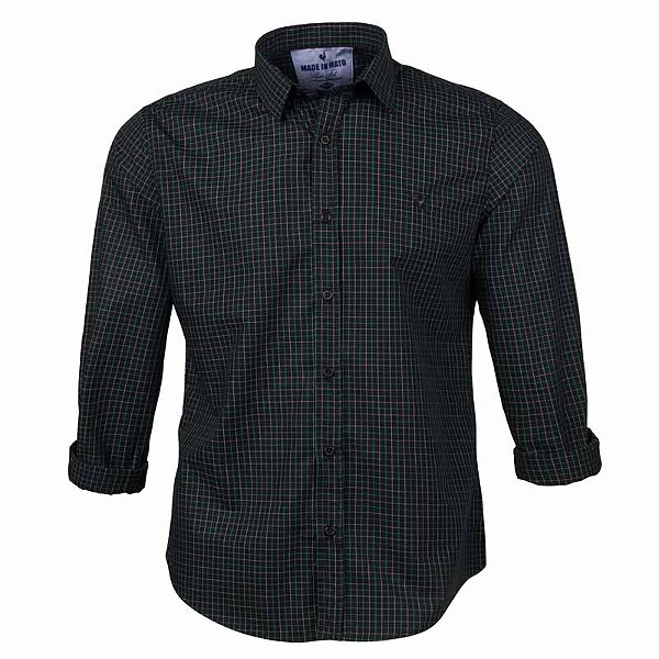 Camisa Masculina Xadrez Manga Longa Made in Mato Preta