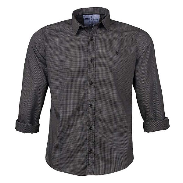 Camisa Masculina Xadrez Manga Longa Made in Mato Preta