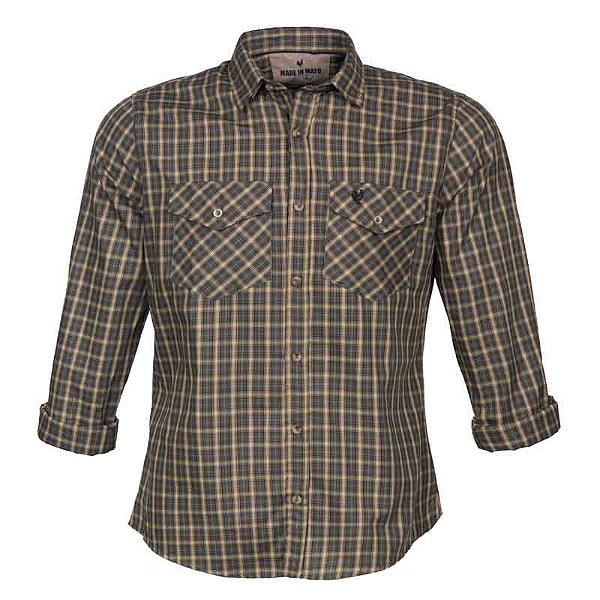 Camisa Masculina Xadrez Manga Longa Made in Mato Kaki
